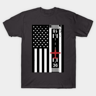 Patriotic Aviation, US flag with airplane and airport T-Shirt